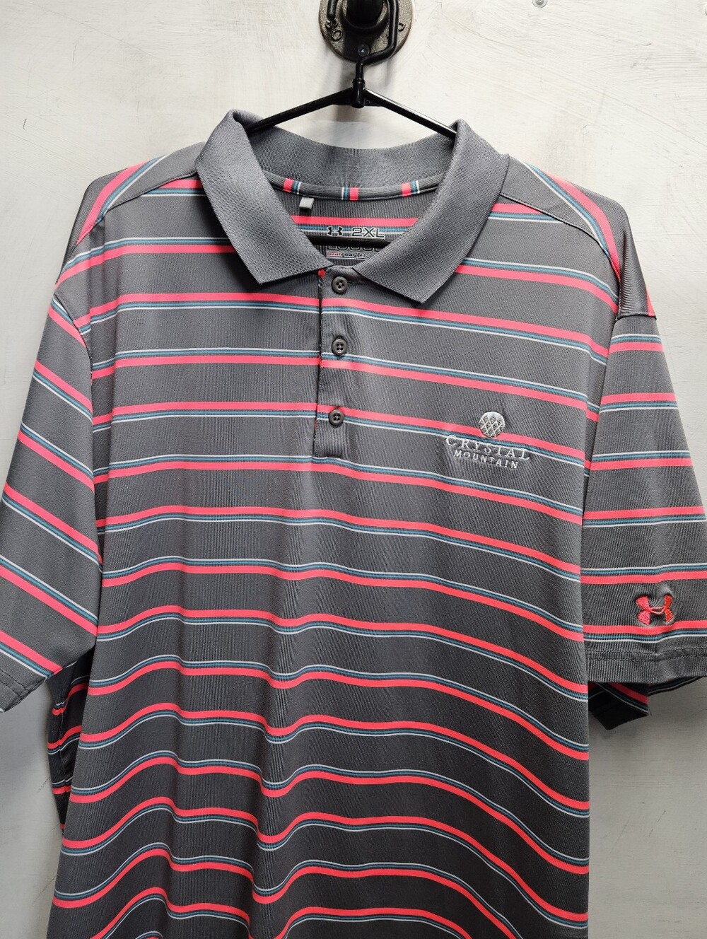 UA Under Armour Crystal Mountain 2XL Striped Golf Polo Shirt Grey Orange